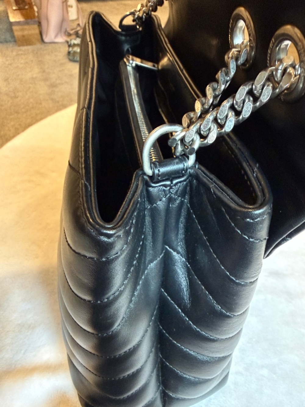 Saint Laurent Black Chevron Quilted Leather Envelope Crossbody with Silver YSL - Picture 7 of 14